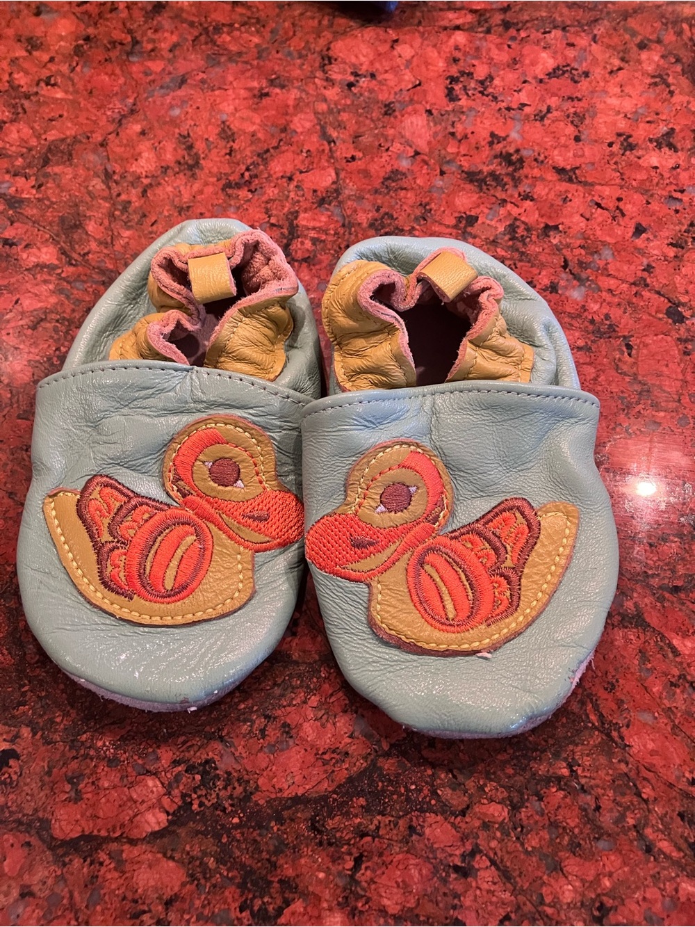Kids Soft Leather Slip-On Shoes with Duck Appliqué - Light Blue